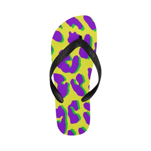Leopard Print Purple Yellow Green Flip Flops for Men/Women (Model 040)