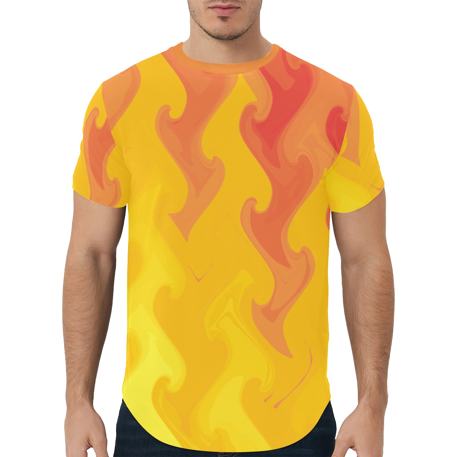 twin_flame Men's All Over Print Curved Hem T-Shirt (Model T76)