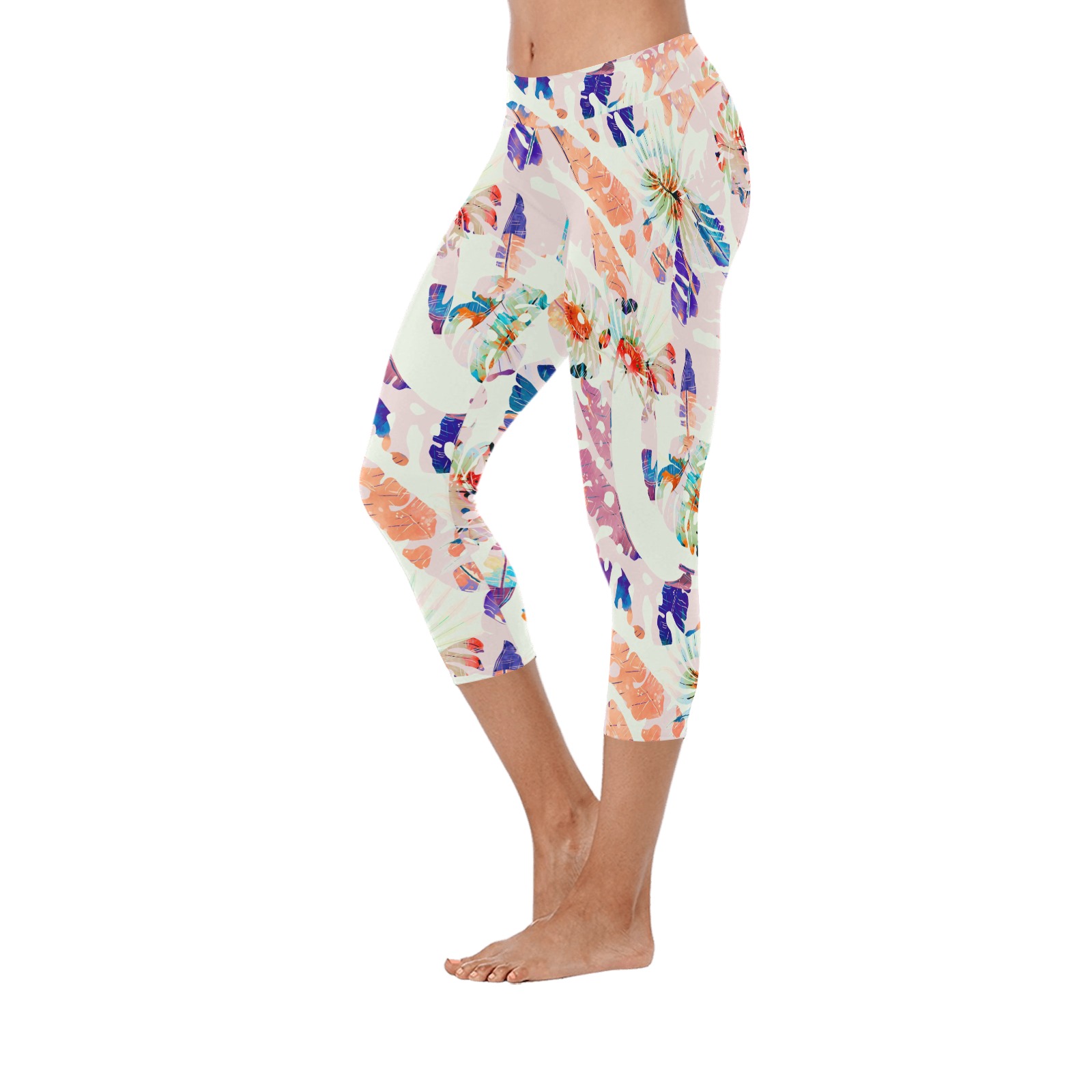 Modern Abstract tropical CLF1 Women's Low Rise Capri Leggings (Invisible Stitch) (Model L08)