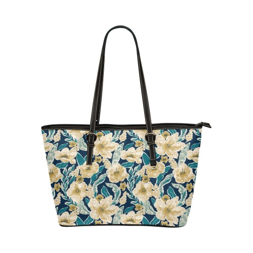 Painted Flowers Leather Tote Bag/Small (Model 1651)