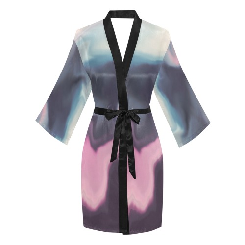 Abstract liquid waves U Long Sleeve Kimono Robe