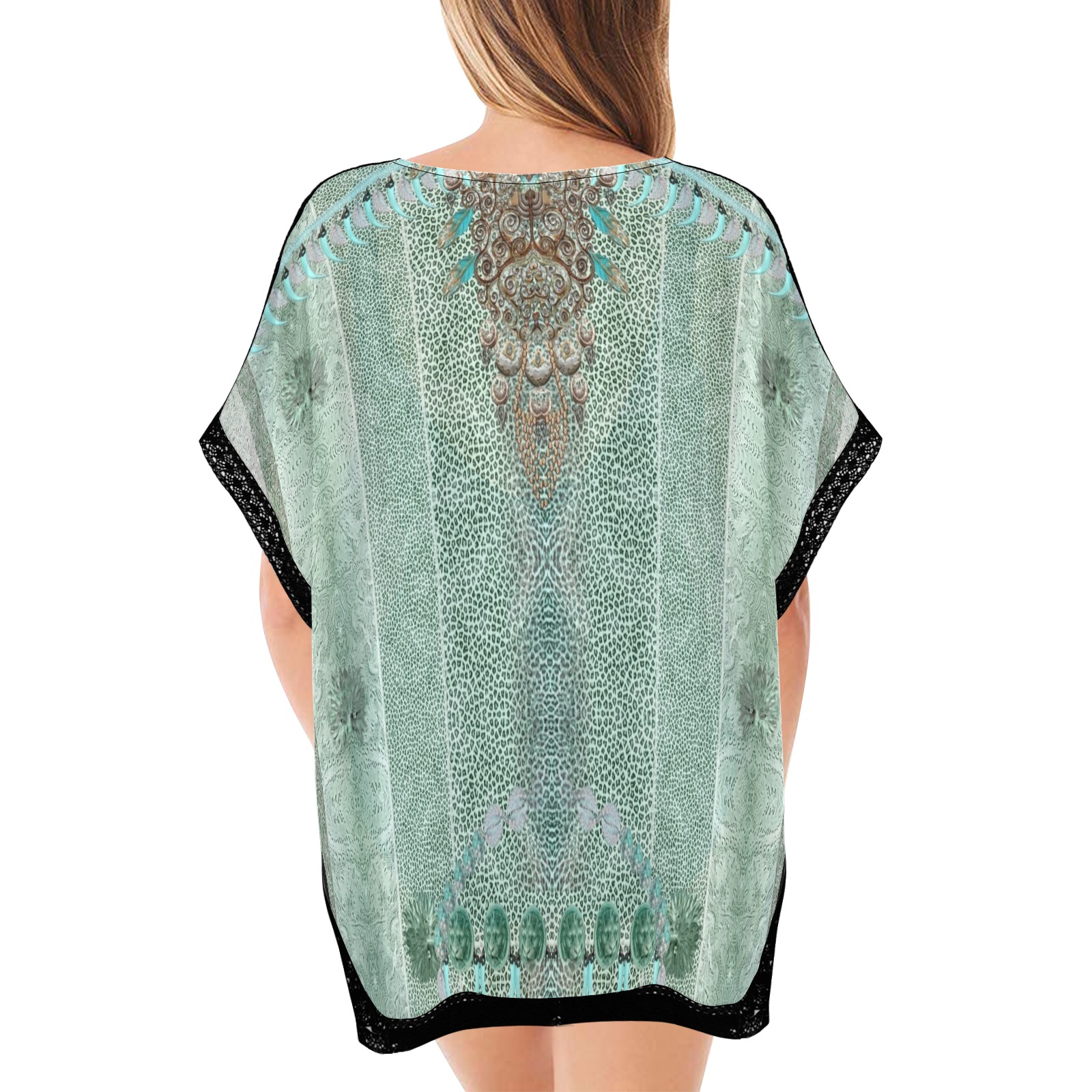 leopard design and feathers green Women's Beach Cover Ups