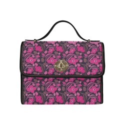 Retro pink floral Waterproof Canvas Bag-Black (All Over Print) (Model 1641)