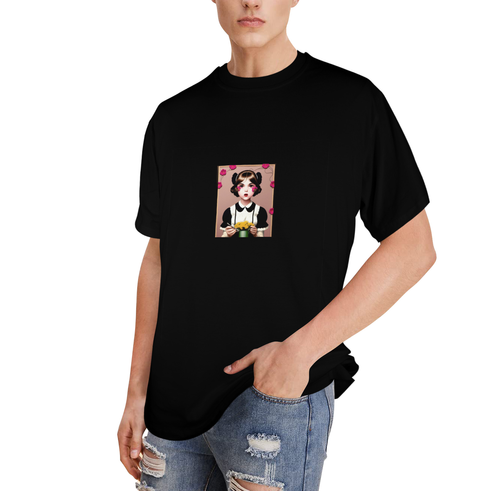 gothic girl with lipstick 69 Men's Glow in the Dark T-shirt (Front Printing)