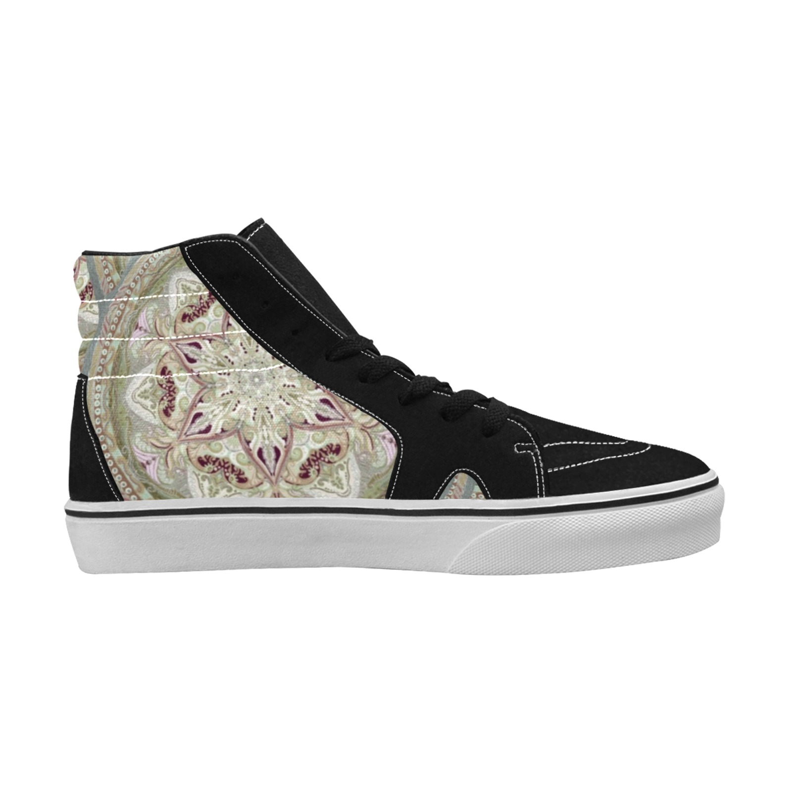 embroidery-pale green Men's High Top Skateboarding Shoes (Model E001-1)