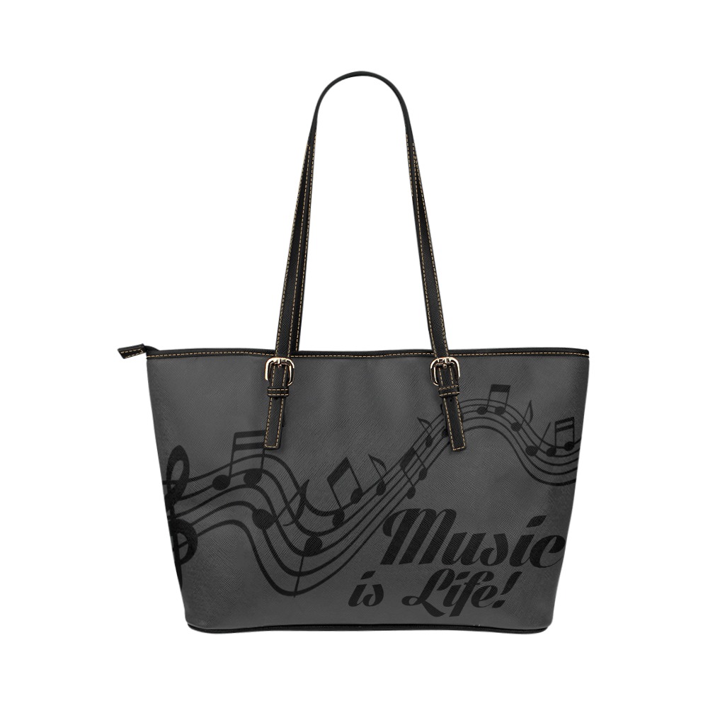 Music_Notes_ gray Leather Tote Bag/Small (Model 1651)