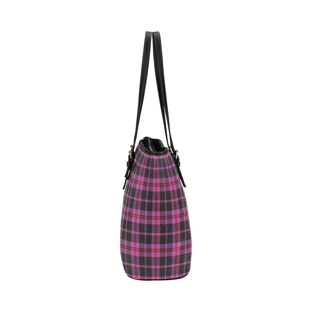 Pink and Black Flag Tartan Bag Leather Tote Bag/Large (Model 1640)