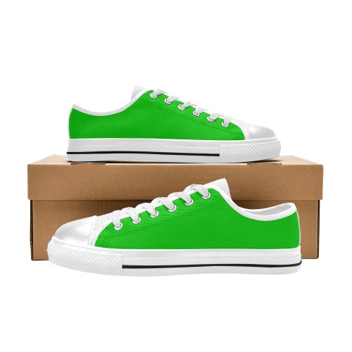 Merry Christmas Green Solid Color Low Top Canvas Shoes for Kid (Model 018)