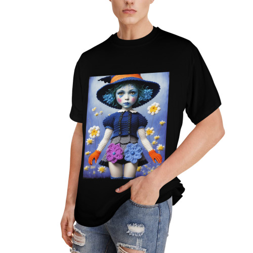halloween  witch girl with crochet clothes 3 Men's Glow in the Dark T-shirt (Front Printing)