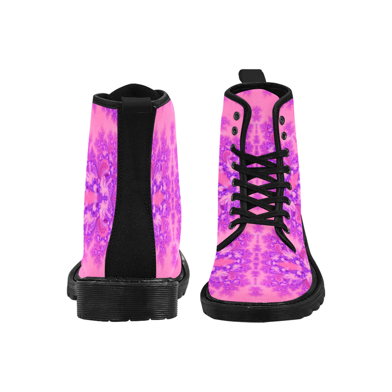 Purple and Pink Hydrangeas Frost Fractal Martin Boots for Women (Black) (Model 1203H)