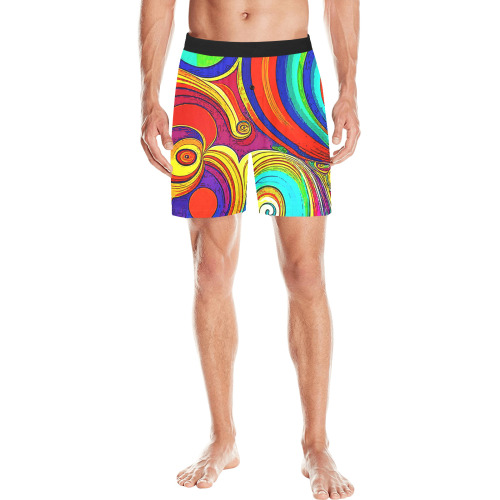 Colorful Groovy Rainbow Swirls Men's Mid-Length Pajama Shorts (Model L46)