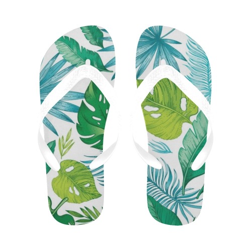 Tropical Leaves - Green, Teal, Aqua Flip Flops for Men/Women (Model 040)