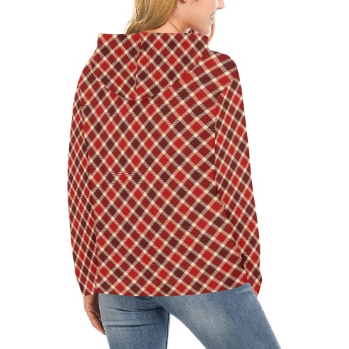 Burgundy Red Plaid All Over Print Hoodie for Women (USA Size) (Model H13)