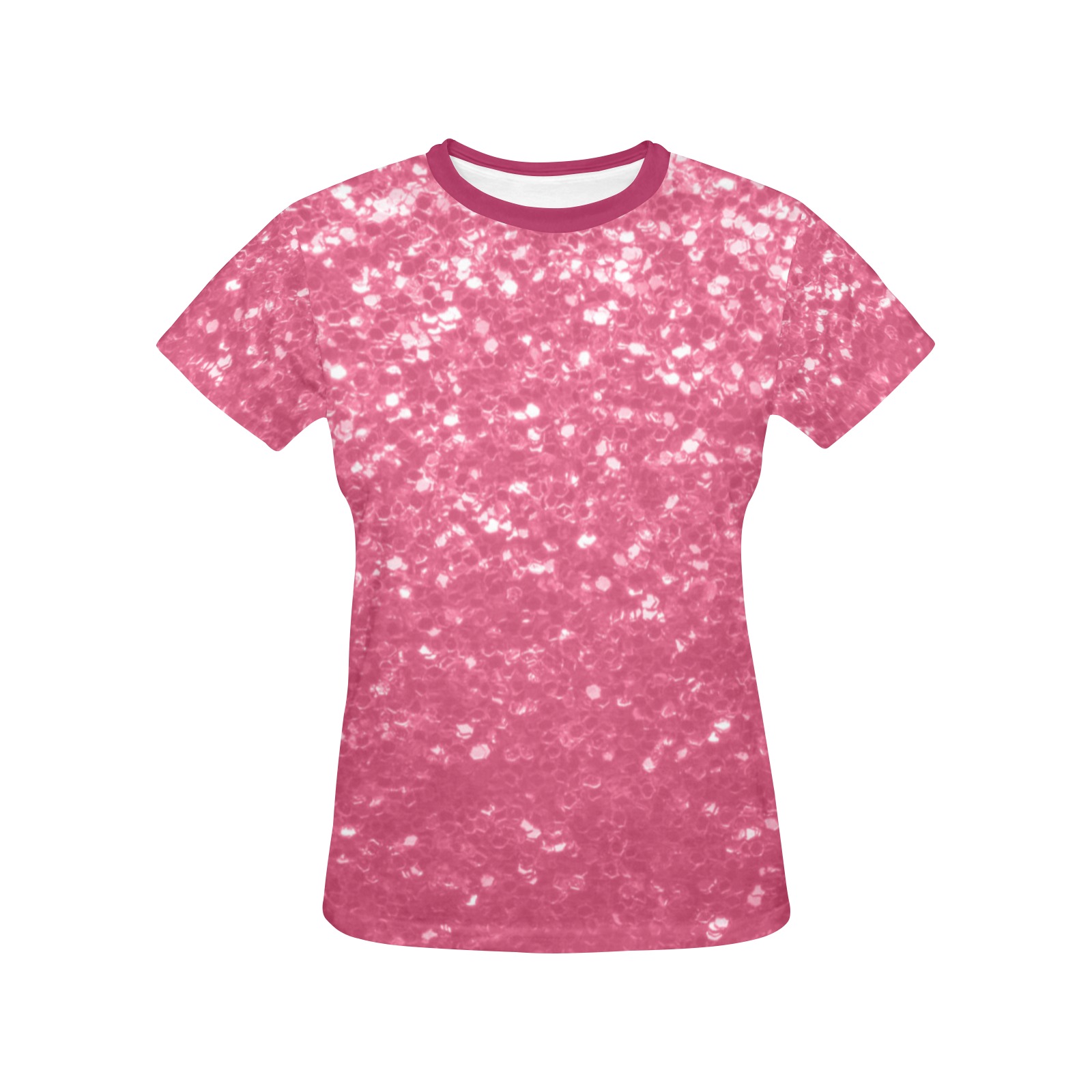 Magenta light pink red faux sparkles glitter Women's All Over Print Crew Neck T-Shirt (Model T40-2)