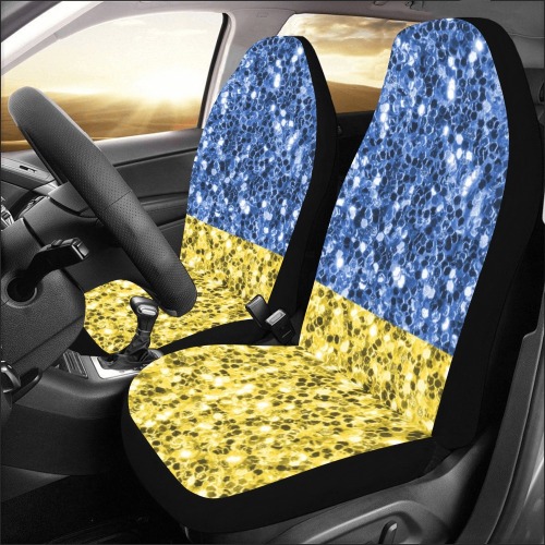 Blue yellow Ukraine flag glitter faux sparkles Car Seat Covers (Set of 2)