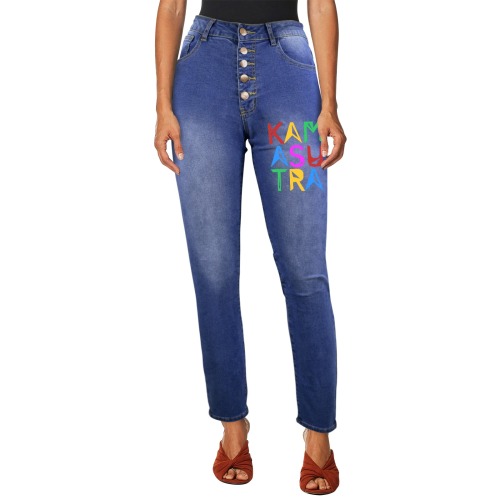 Kamasutra elegant colorful text typography art. Women's Jeans (Front Printing)