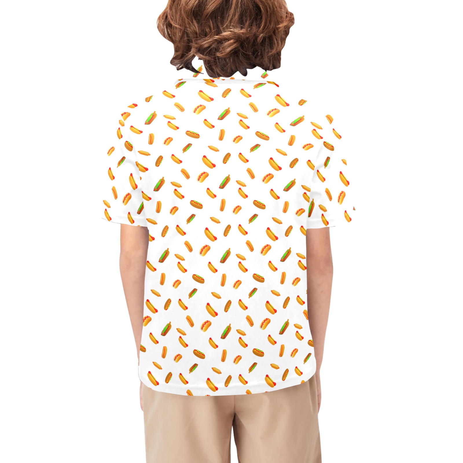 Hot Dog Pattern on White Big Boys' All Over Print Polo Shirt (Model T55)