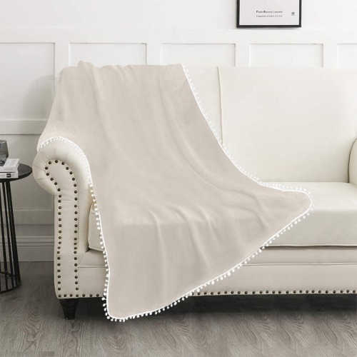 Perfectly Pale Pom Pom Fringe Blanket 40"x50"