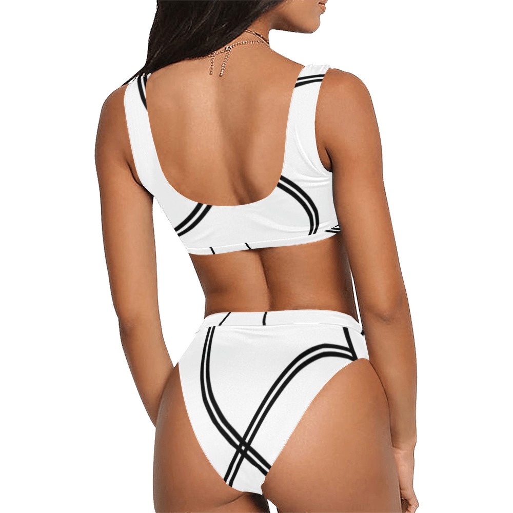 InterlockingSquares Twirled Sport Top & High-Waisted Bikini Swimsuit (Model S07)