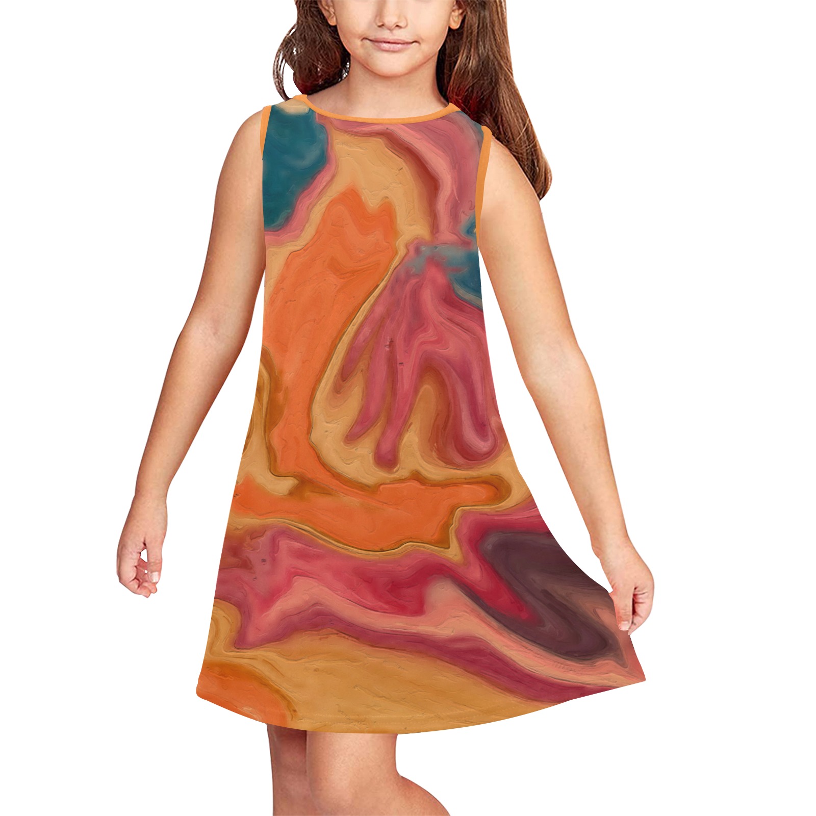 Sunset Watercolor Glaze Girls' Sleeveless Dress (Model D58)
