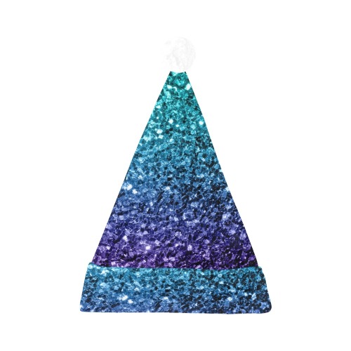 Aqua blue ombre faux glitter sparkles Santa Hat