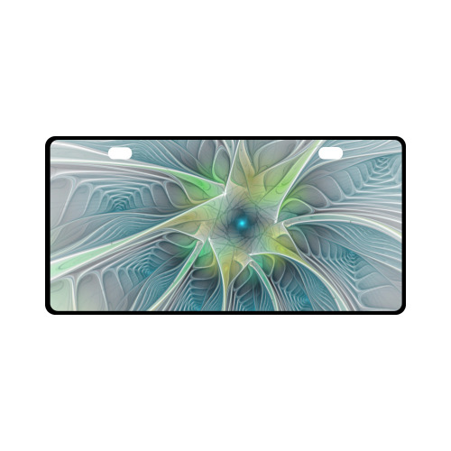 Floral Fantasy Abstract Blue Green Fractal Flower License Plate