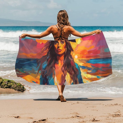 Pirate woman thinks over a new raid colorful art. Beach Towel 32"x 71"