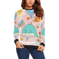 colorful cartoon whale All Over Print Crewneck Sweatshirt for Women (Model H18)