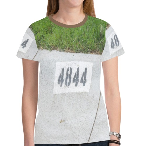 Street Number 4844 with brown collar New All Over Print T-shirt for Women (Model T45)