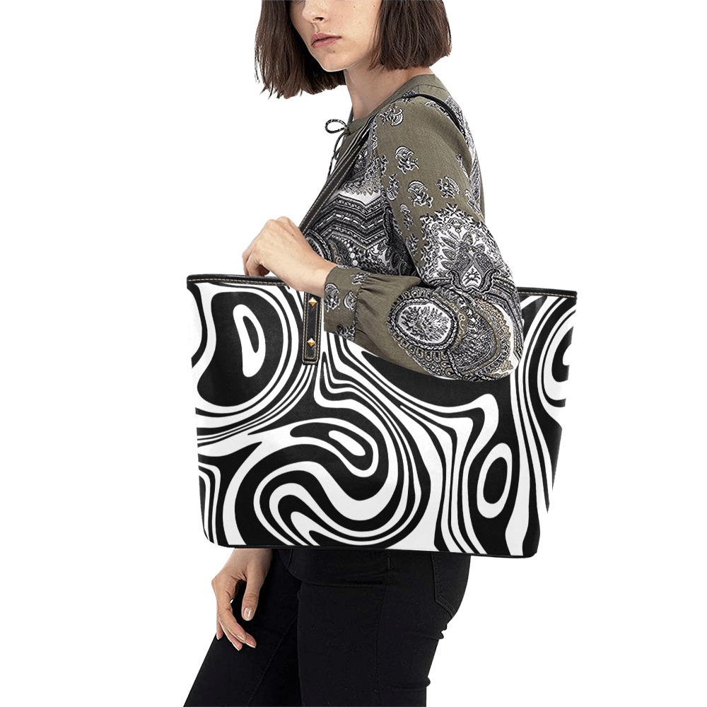 Black and White Marble Chic Leather Tote Bag (Model 1709)