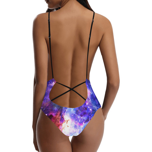 Mystical fantasy deep galaxy space - Interstellar cosmic dust Sexy Lacing Backless One-Piece Swimsuit (Model S10)