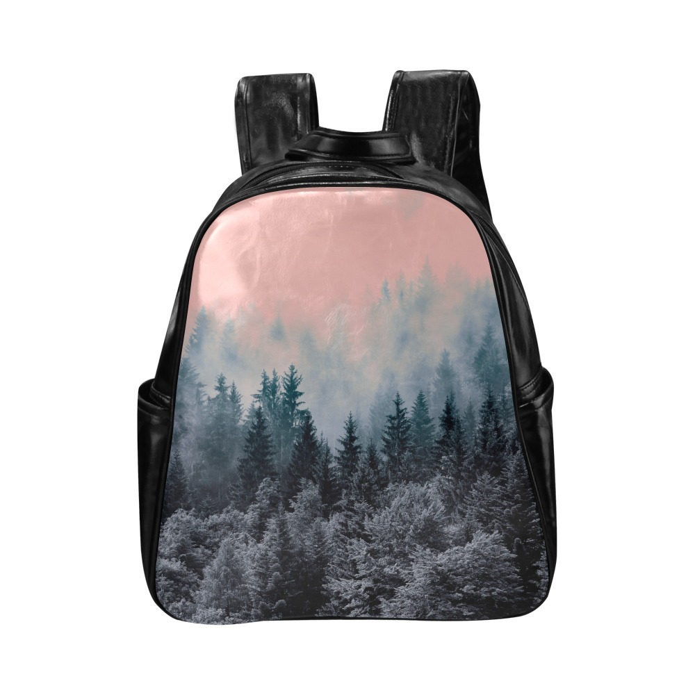 Landscape forest pink and gray Multi-Pockets Backpack (Model 1636)