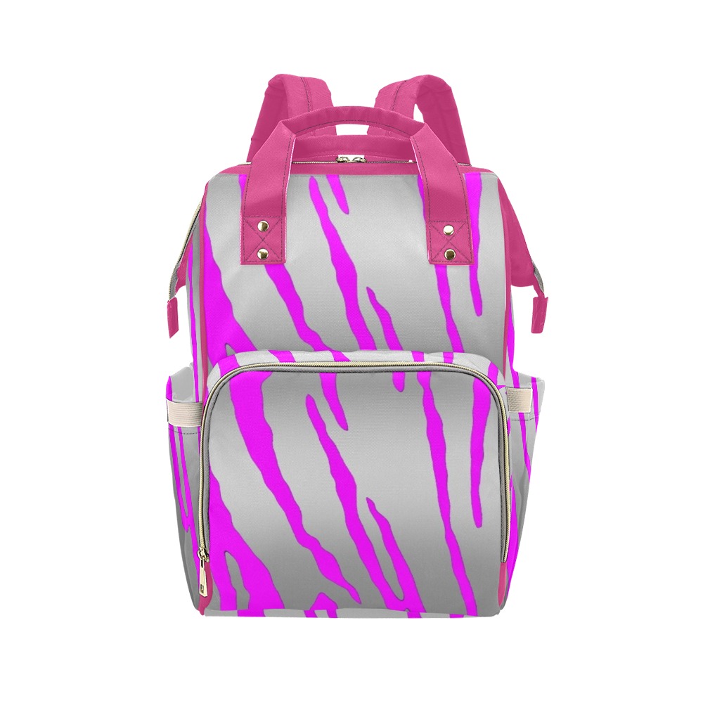 Silver Tiger Stripes Pink Multi-Function Diaper Backpack/Diaper Bag (Model 1688)