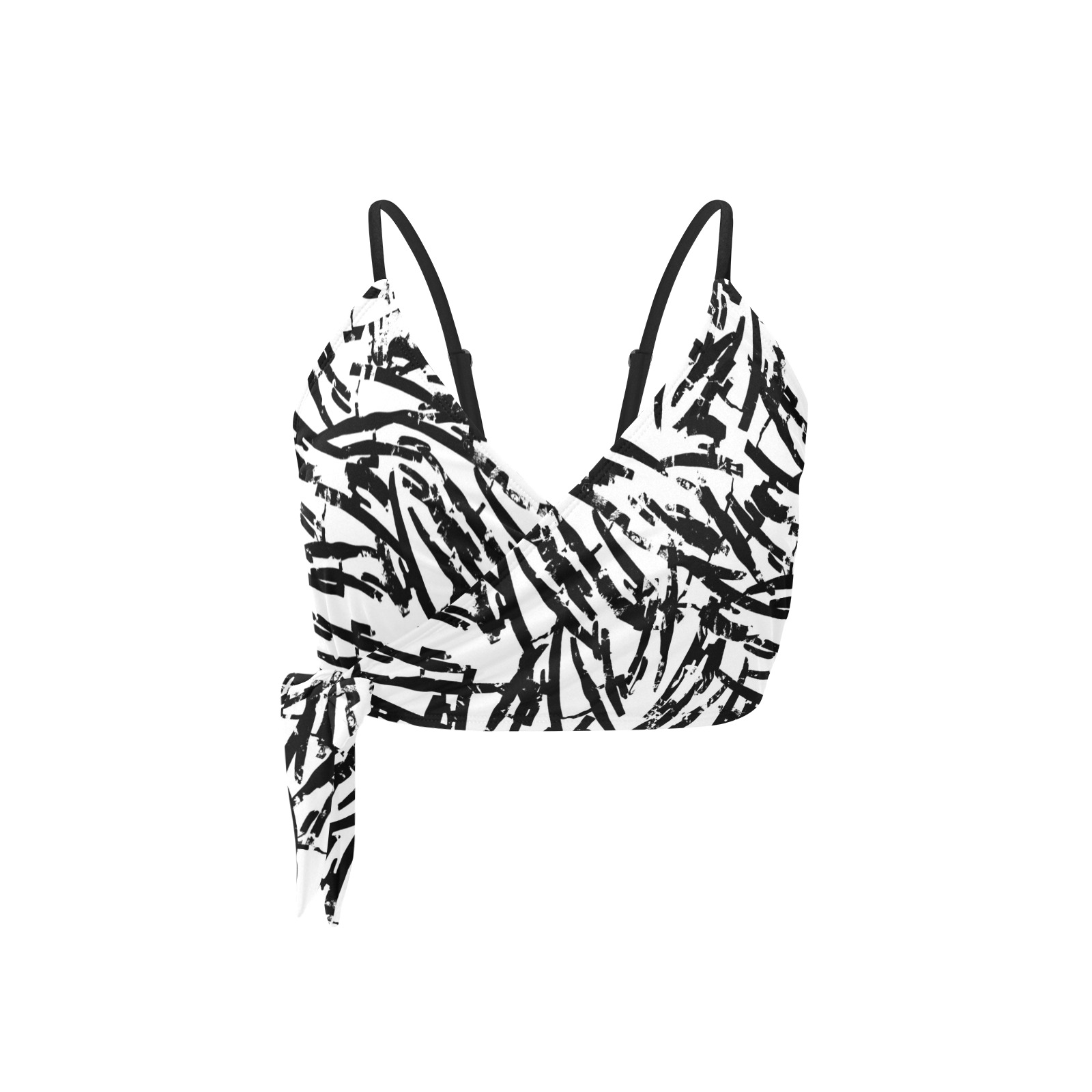 Brush Stroke Black and White Knot Side Bikini Top (Model S37)