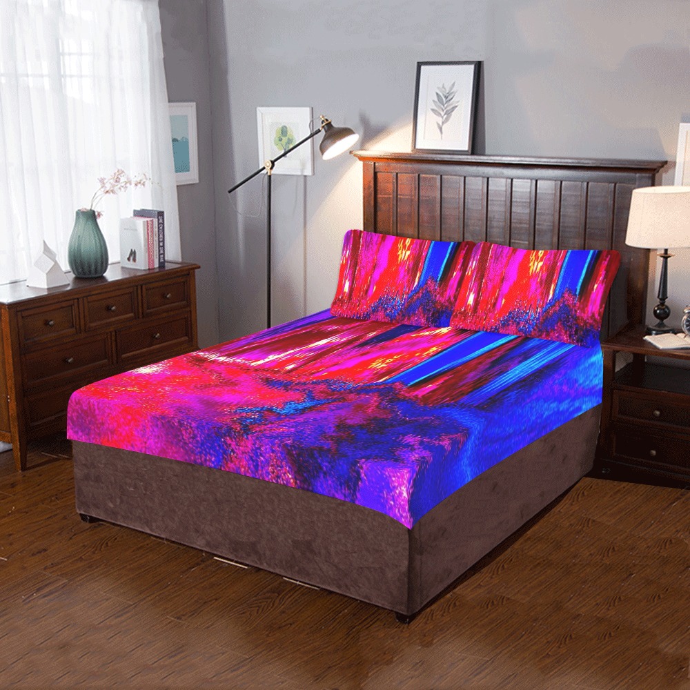 Melted Glitch Red and Blue 3-Piece Bedding Set