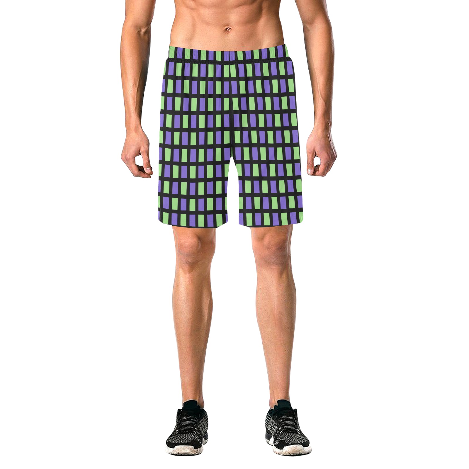 blue and green black Men's All Over Print Elastic Beach Shorts (Model L20)
