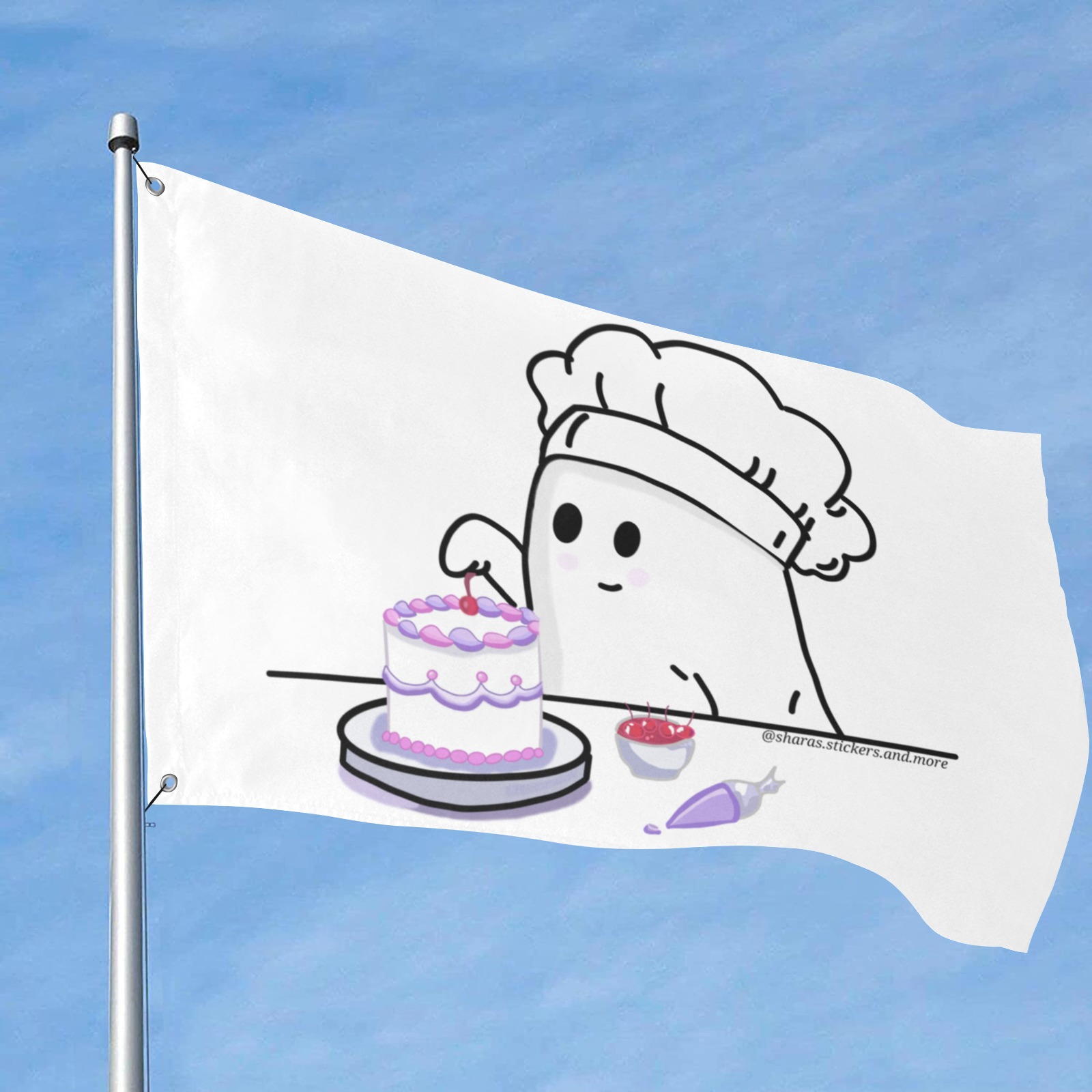 Ghost Decorating A Cake With A White Background Custom Flag 8x5 Ft (96"x60") (One Side)