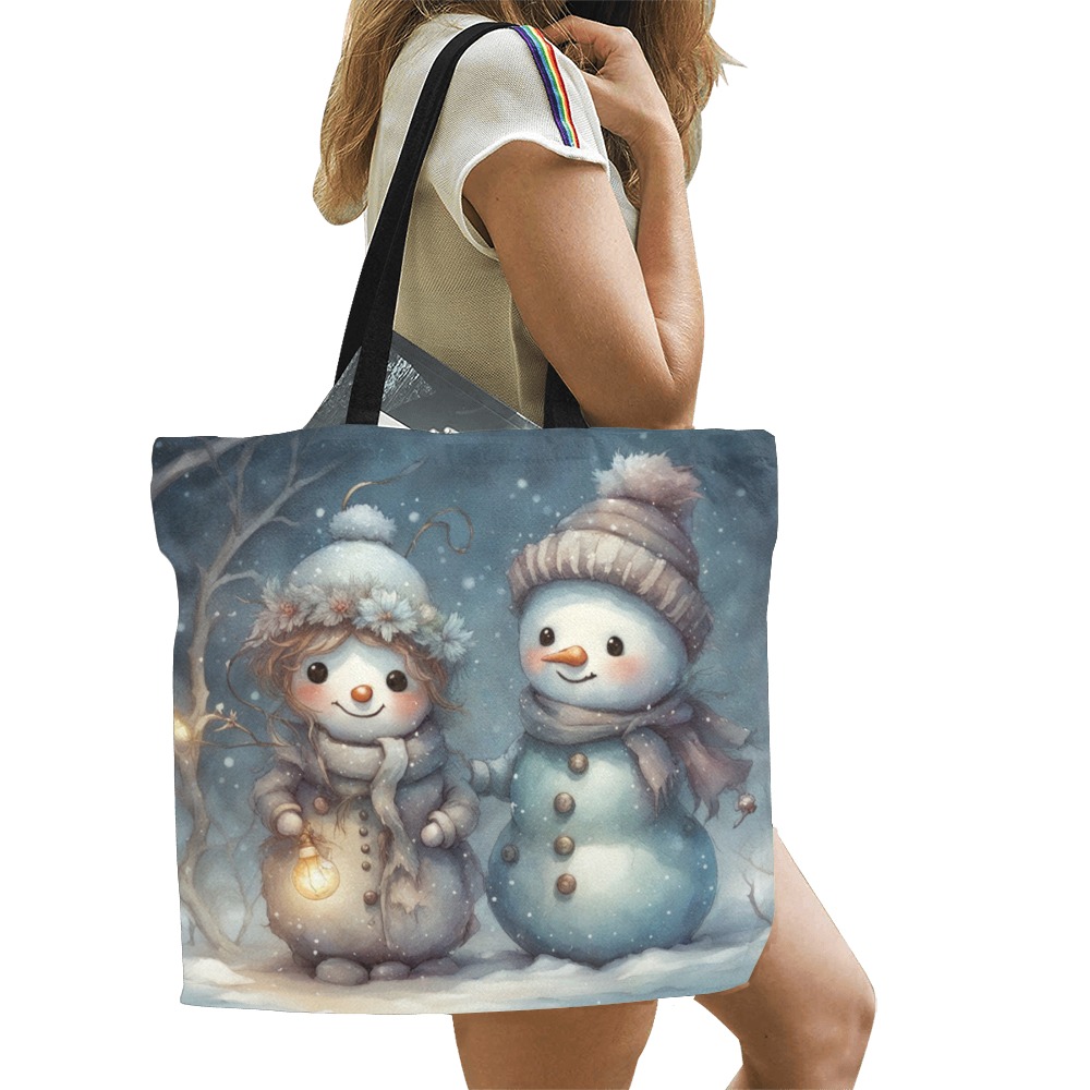 Snowman Couple All Over Print Canvas Tote Bag/Large (Model 1699)