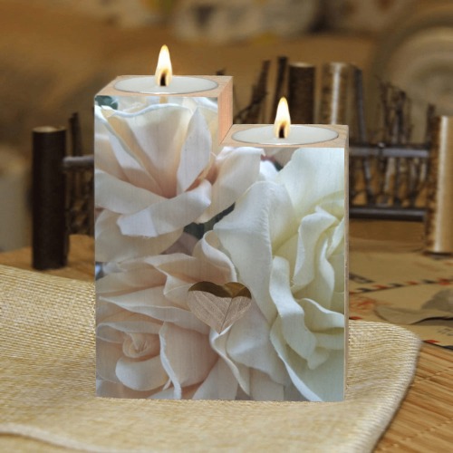 shabby roses Wooden Candle Holder (Without Candle)