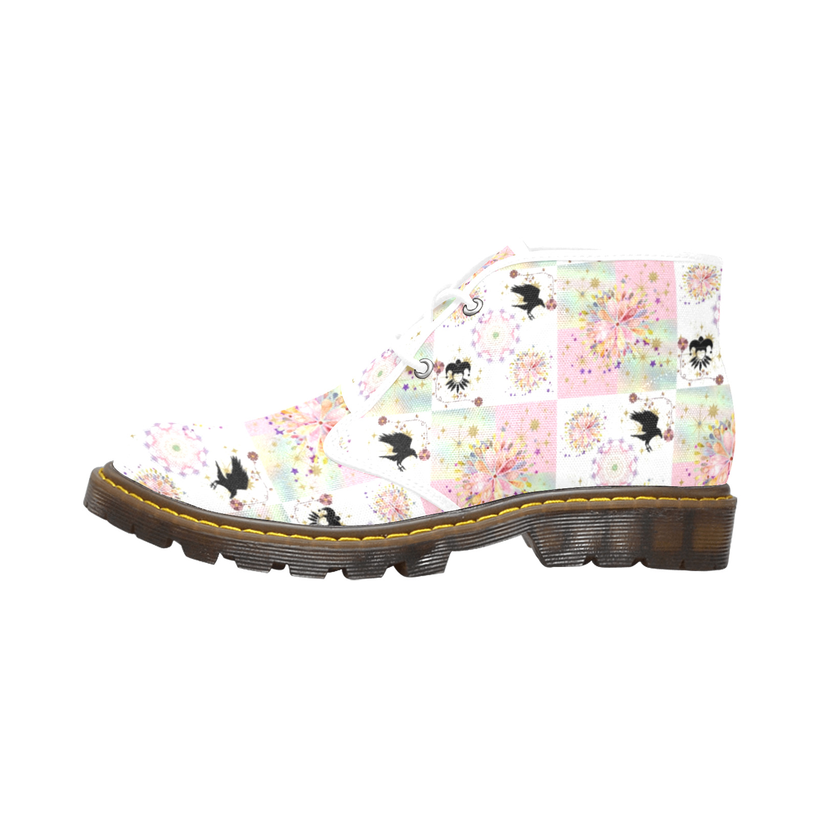 Secret Garden With Harlequin and Crow Patch Artwork Women's Canvas Chukka Boots (Model 2402-1)