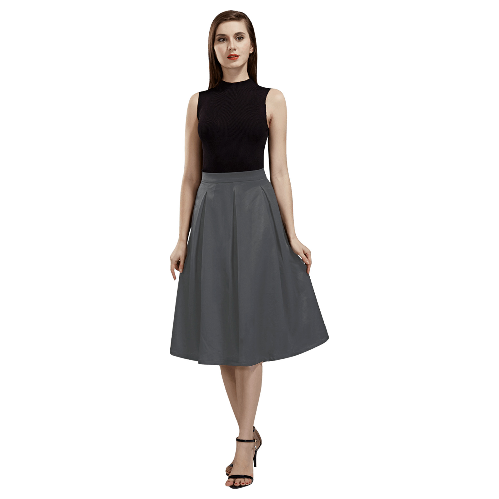 MNEMOSYNE (Grey) Mnemosyne Women's Crepe Skirt (Model D16)