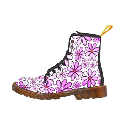 Pink Watercolor Doodle Daisy Flower Pattern Martin Boots For Women Model 1203H