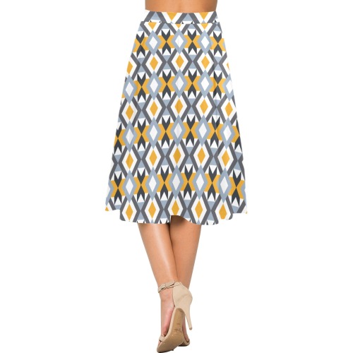Retro Angles Abstract Geometric Pattern Mnemosyne Women's Crepe Skirt (Model D16)