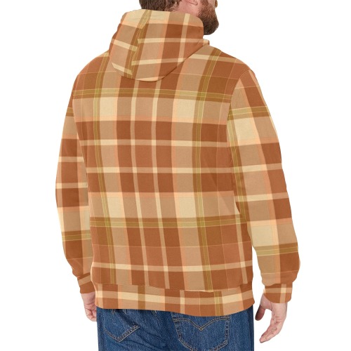 Shades Of Orange Plaid Men's Long Sleeve Fleece Hoodie (Model H55)