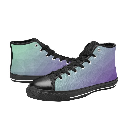 Purple green ombre gradient geometric mesh pattern Women's Classic High Top Canvas Shoes (Model 017)