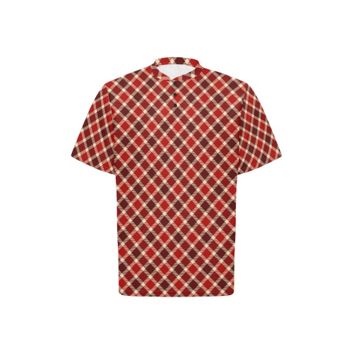 Burgundy Red Plaid Men's Henley T-Shirt (Model T75)