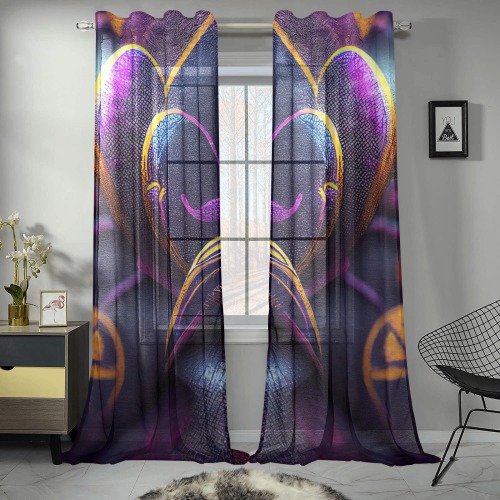 violet heart Gauze Curtain 28"x95" (Two-Piece)