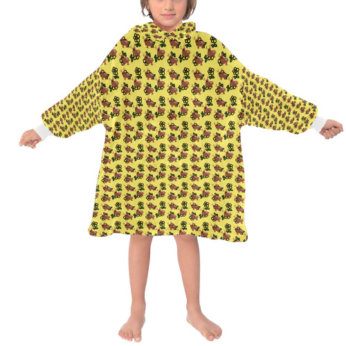 cute deer pattern yellow Blanket Hoodie for Kids