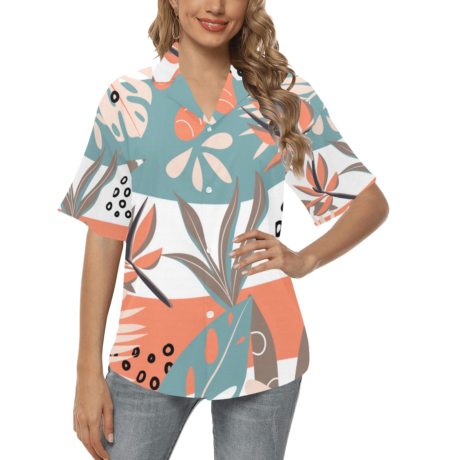 Colorful Tropical Pattern (7) All Over Print Hawaiian Shirt for Women (Model T58)