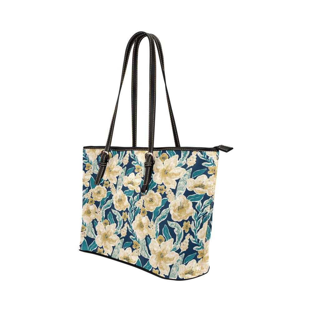 Painted Flowers Leather Tote Bag/Small (Model 1651)